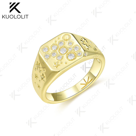 Kuololit 0.21CTW Lab Grown Dimonds Ring for Women Solid 14K 10K 585 Yellow Gold Engagement Ring for Christmas Gifts Anniversary