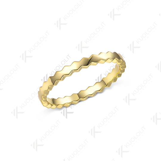 Kuololit Hexagon Band for Women Solid 18K 14K 10K Gold Ring for Anniversary Engagement Gifts Party Christmas