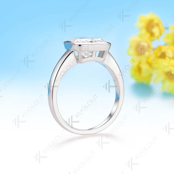 Kuololit 3CT Radiant Cut Cyan Moissanite Ring for Women Solid 14K 10K White Gold Bezel Set Engagement Ring for Christmas Gifts Party