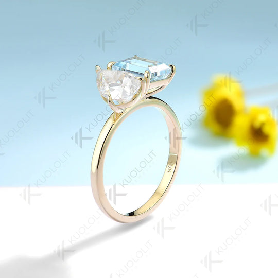 Kuololit Natural Aqumarine Moissanite Engagement Ring for Women Solid 18K 14K 10K 585 White Gold for Engagement Christmas Gifts