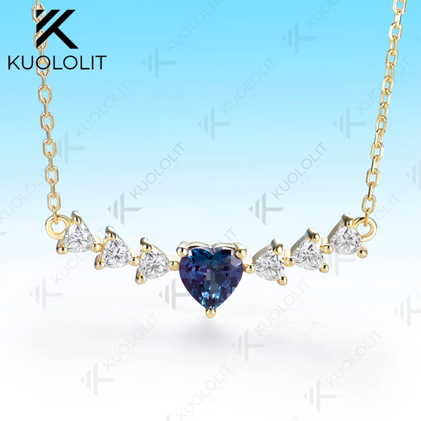 Kuololit 1.6CTW Lab Alexandrite Moissanite Custom Necklace for Women Solid 585 14K 10K Yellow Gold Necklace for Christmas Gifts