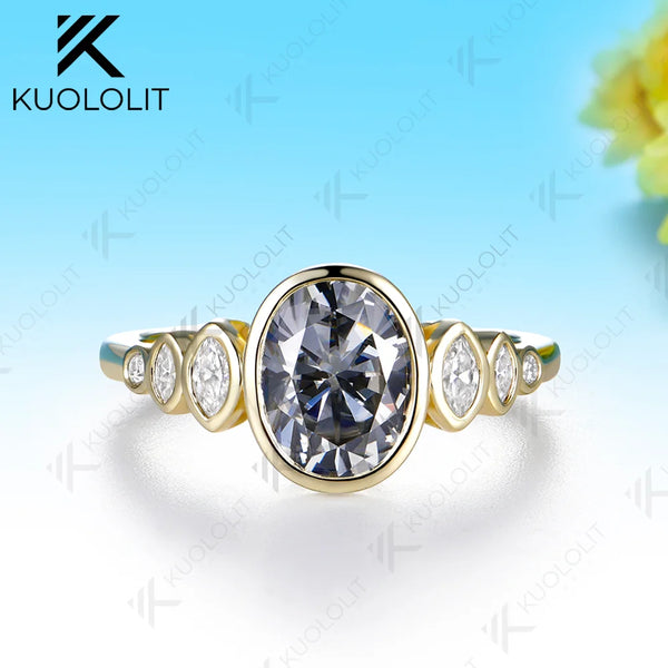 Kuololit 2CT Grey Moissanite Custom Ring for Women Solid 14K 10K 585 Yellow Gold Engagement Ring for Christmas Gifts Party