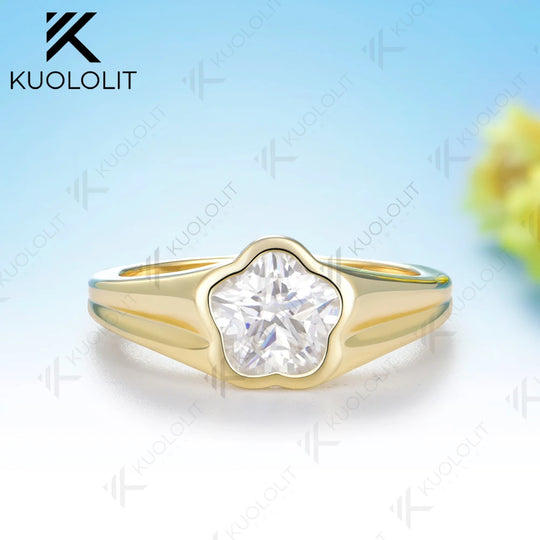 Kuololit 3CT Flower Moissanite Engagement Ring for Women Solid 14K 10K Yellow Gold Plant Cut  for Christmas Gifts Party Wedding