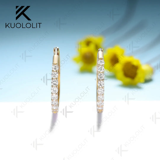 Kuololit 0.54CTW Moissanite Hoop Earrings for Women Solid 18K 14K 10K 585 Yellow Gold Earrings for Engagement Wedding Christmas