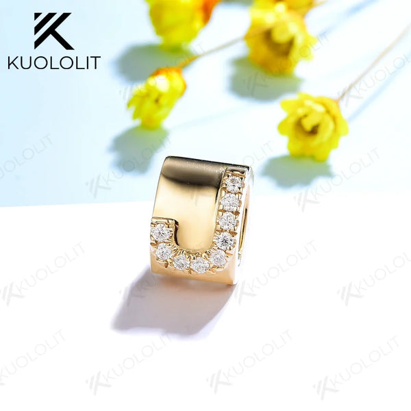 Kuololit Moissanite Necklaces for Women Solid 10K 14K 585 925 Sliver Customize A-Z Lucky Letters Pendant No Chain for Engagement