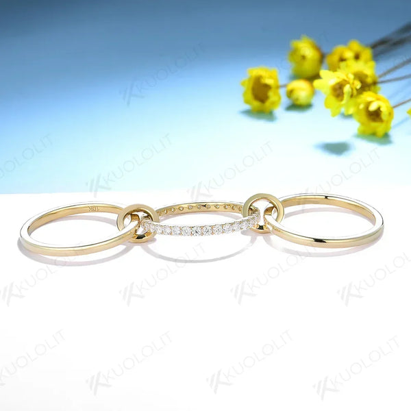 Kuololit Lab Grown Diamonds Rings for Women Men Solid 18K 14K 10K Gold Connect 3 Rings Wedding Band for Anniversary Engagement