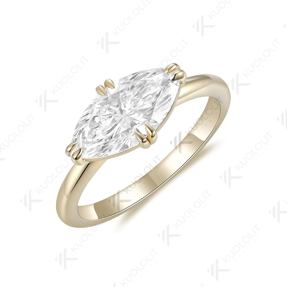 Kuololit 2CT Marquise Moissanite Engagement Ring for Women Solid 18K 10K 585 White Gold Solitaire Ring for Engagement Christmas