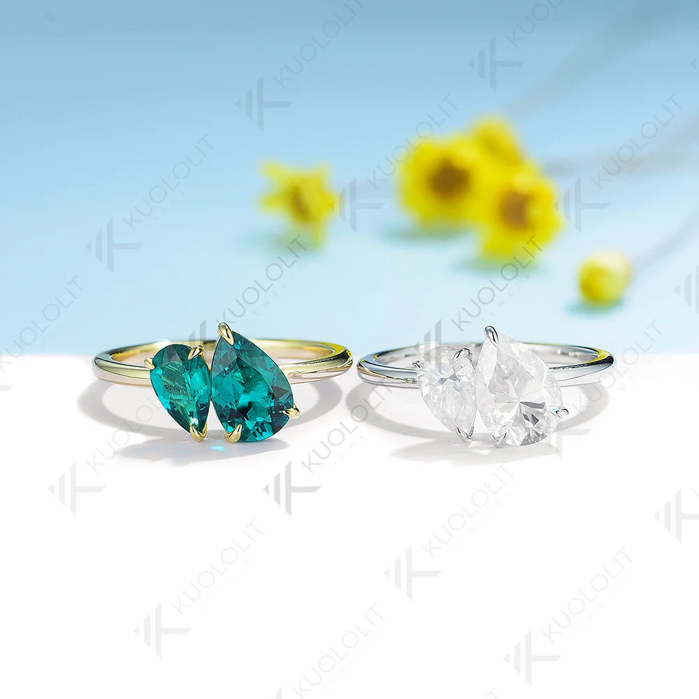 Kuololit 3CTW Lab Grown Emerald Gemstone Engagement Rings for Women Solid18K 14K 10K Yellow Gold Engagement for Party Christmas