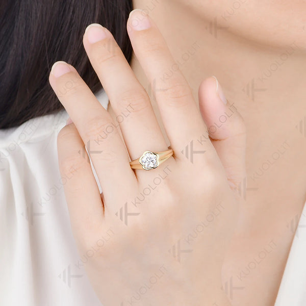 Kuololit 3CT Flower Moissanite Engagement Ring for Women Solid 14K 10K Yellow Gold Plant Cut  for Christmas Gifts Party Wedding