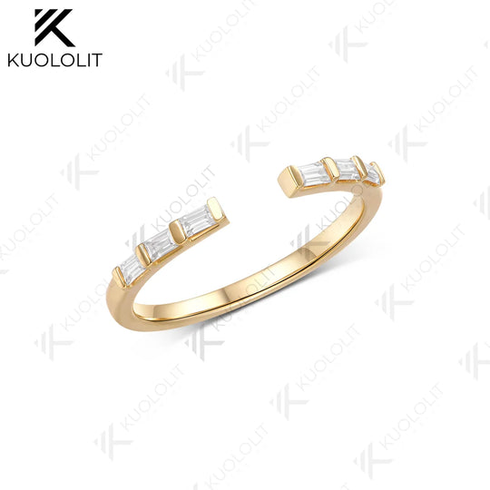 Kuololit 0.9CTW Lab Grown Diamonds Open Ring for Women Solid 14K 10K 585 Yellow Gold Match Engagement Wedding Band for Christmas