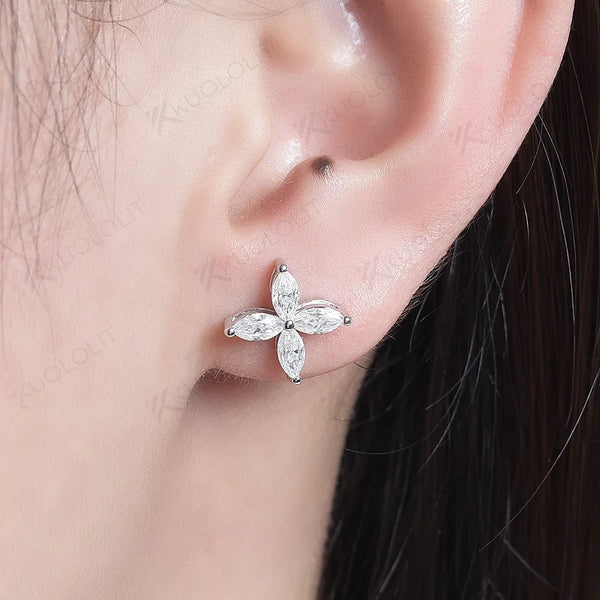 Kuololit Marquise Moissanite Earrings Necklace for Women solid 18K 14K Gold 925 silver Flower Earrings and Necklace for party