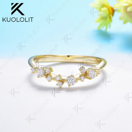Kuololit 0.32CTW Lab Grown Diamond V Band for Women Solid 18K 14K 10K Gold Ring for Anniversary Engagement Gifts Party