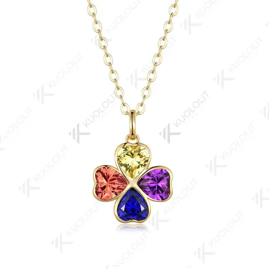 Kuololit 2.5CTW Lab Grown Rainbow Sapphire Necklace for Women Solid 14K 10K Gold Gemstone Heart Pendant for Christmas Gift