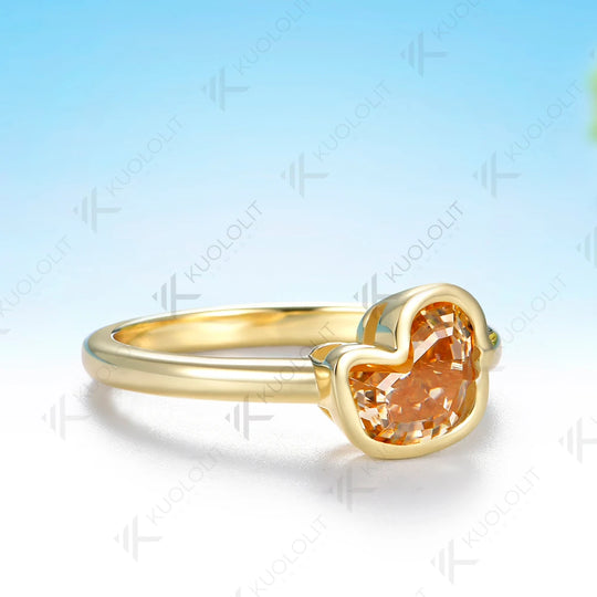 Kuololit 1.5CT Duck Champagne Moissanite Ring for Women Solid 14K 10K Yellow Gold Animal Engagement for Christmas Gifts Party