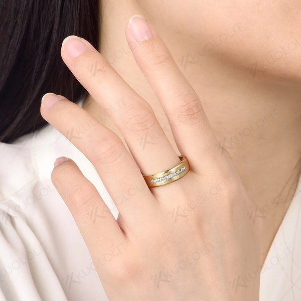 Kuololit 0.27CTW Lab Grown Diamond Brushed Band for Men Women Solid 10K 14K Gold 925 Sliver Round Cut For Wedding Christmas Gift