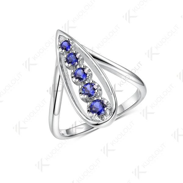 Kuololit 0.45CTW Lab Grown Blue Sapphire Custom Ring for Men Women Solid 10K 14K White Gold Engagement Ring for Christmas Gifts