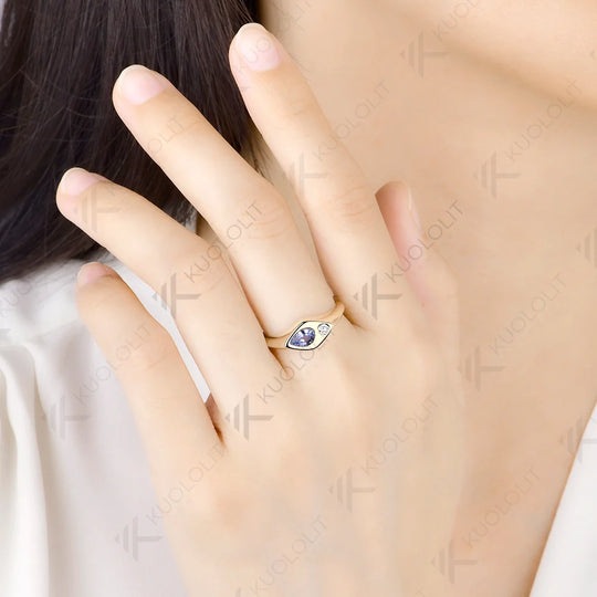 Kuololit 0.5CT Lab Grown Sapphire Diamond Custom Ring  for Women Solid 14K 10K 585 Yellow Gold Wedding Band for Christmas Gifts