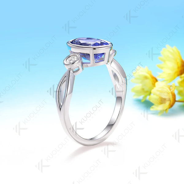 Kuololit 2.5CT Lab Grown Blue Sapphire Moissanite Ring for Women Solid14K 10K 585 White Gold Engagement Ring for Christmas Gifts