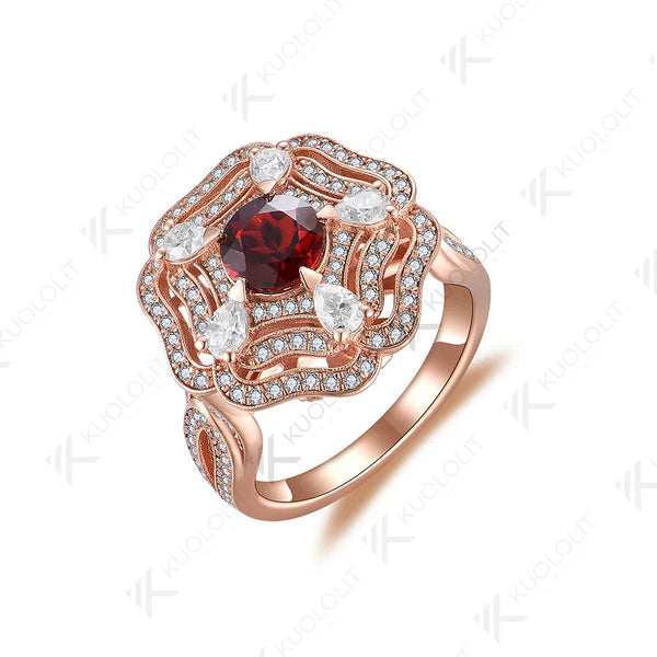 Kuololit 1CT Natural Garnet Moissanite Rings and Pendant for Women Solid 14K 10K 585 Rose Gold for Engagement Wedding Christmas