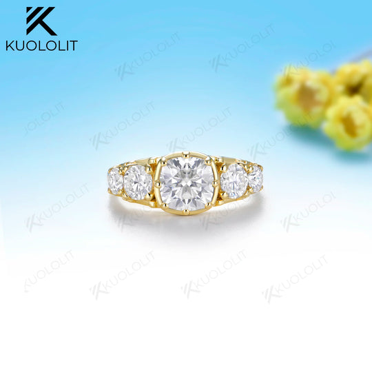 Kuololit 3.2CTW Moissanite Custom Ring for Women Solid 14K 10K 585 Yellow Gold for Christmas Engagement Anniversary Gift Party