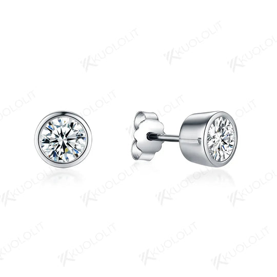 Kuololit Bezel Set Moissanite 4.0mm Stud Earrings for Women Handset D/VVS Solitaire Jewelry for Party Christmas Gifts