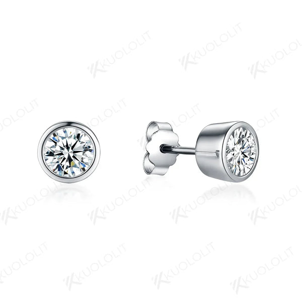 Kuololit Bezel Set Moissanite 4.0mm Stud Earrings for Women Handset D/VVS Solitaire Jewelry for Party Christmas Gifts