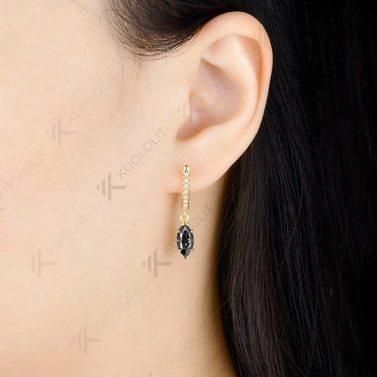 Kuololit 2CTW Grey Moissanite Marquise Custom Clip Earrings for Women Solid 14K 10K 585 Yellow Gold Clip Earrings for Christmas