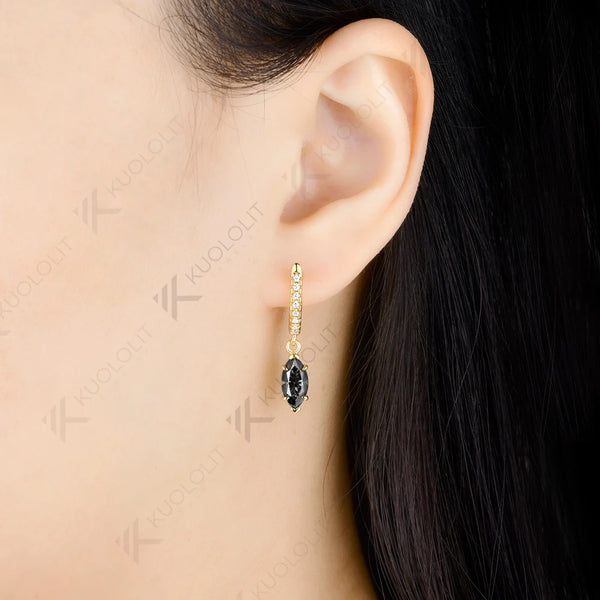 Kuololit 2CTW Grey Moissanite Marquise Custom Clip Earrings for Women Solid 14K 10K 585 Yellow Gold Clip Earrings for Christmas