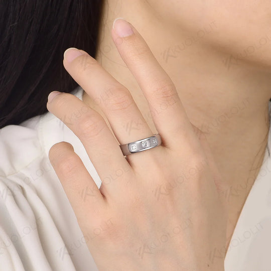 Kuololit 0.24CTW Moissanite Princess Cut Brushed Band for Men Women 925 Sliver Solid14K 10K Gold Ring for Anniversary Engagement