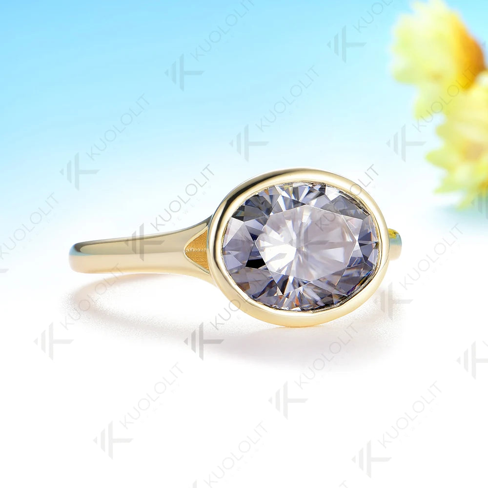 Kuololit 3CT Gray Oval Cut Moissanite Set Ring for Women Solid 14K 10K 585 Yellow Gold Engagement Ring for Christmas Gifts Party