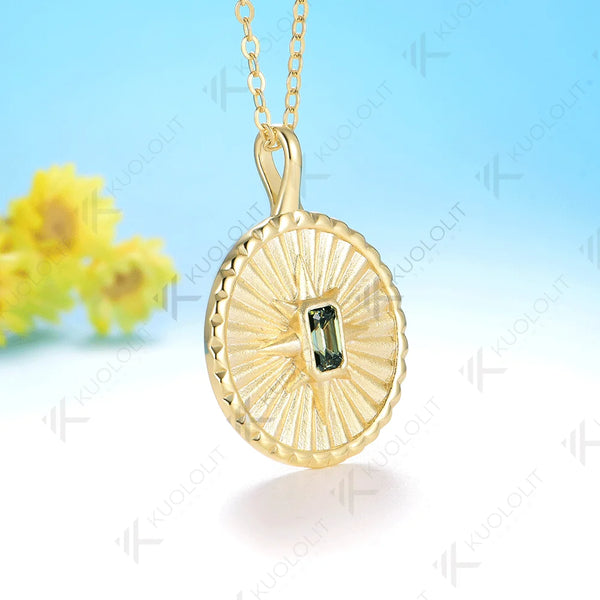 Kuololit 0.4CT Emerald Cut Cyan Moissanite Necklace for Women Solid 14K 10K 925 Sliver Yellow Gold Necklace Christmas Gift Party