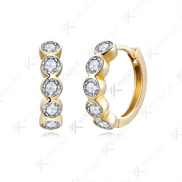 Kuololit 1CTW Moissanite Hoop Earrings for Women 18K 14K Solid Gold Yellow Gold Silver Clip Hoop Round cut for Christmas Classic