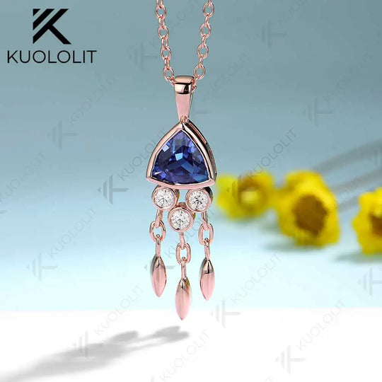 Kuololit 1.2CT Lab Grown Alexandrite Jellyfish Necklace for Women Solid 18K 14K 10K 585 Gold Moissanite Pendant for Christmas