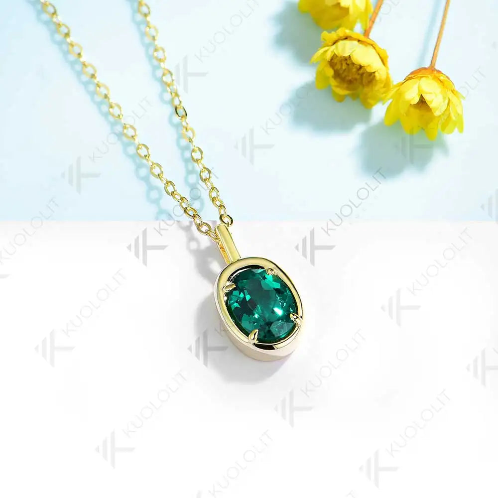 Kuololit 1.5CT Mossanite Necklace for Women Solid 14K 10K Gold Lab Grown Emerald Alexandrite Gemstone Pendant for Christmas Gift