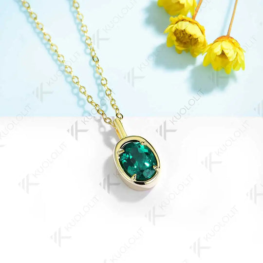 Kuololit 1.5CT Mossanite Necklace for Women Solid 14K 10K Gold Lab Grown Emerald Alexandrite Gemstone Pendant for Christmas Gift