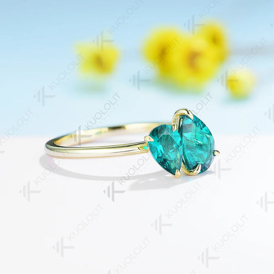 Kuololit 3CTW Lab Grown Emerald Gemstone Engagement Rings for Women Solid18K 14K 10K Yellow Gold Engagement for Party Christmas