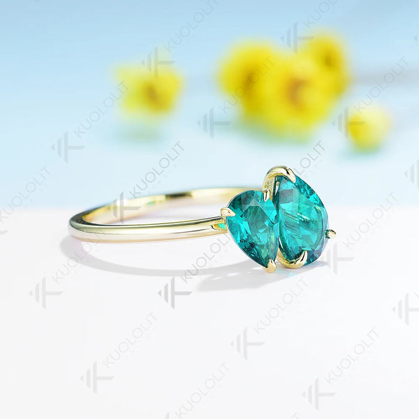 Kuololit 3CTW Lab Grown Emerald Gemstone Engagement Rings for Women Solid18K 14K 10K Yellow Gold Engagement for Party Christmas