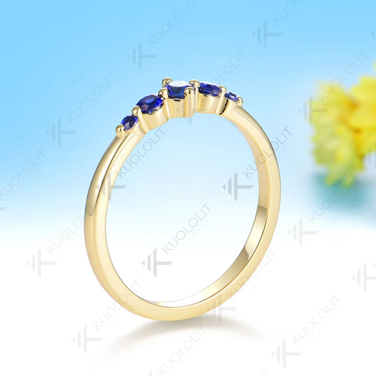 Kuololit 0.27CTW Lab Grown Blue Sapphire Ring for Men Women Solid 10K 14K Yellow Gold Engagement Ring for Christmas Gifts Party