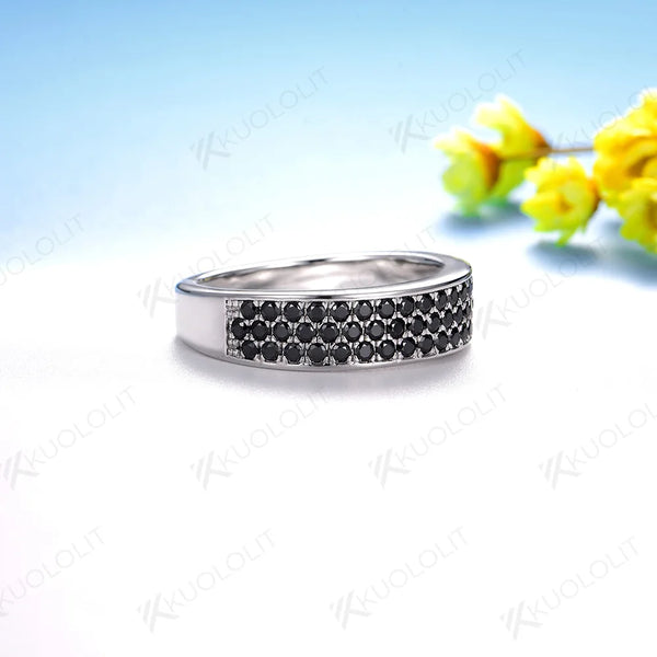 Kuololit 0.94CTW Black Moissanite Band for Men Women Solid 14K 10K Gold Ring for Anniversary Engagement Gifts Party Christmas
