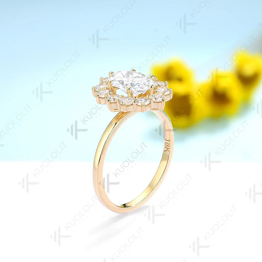 Kuololit IGI1.0CT Oval Cut Lab Grown Diamond Engagement Ring for Women Solid18K14K10KDVS1DiamondsYellowGold for Christmas Gifts