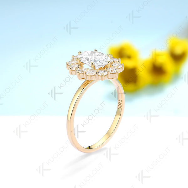 Kuololit IGI1.0CT Oval Cut Lab Grown Diamond Engagement Ring for Women Solid18K14K10KDVS1DiamondsYellowGold for Christmas Gifts