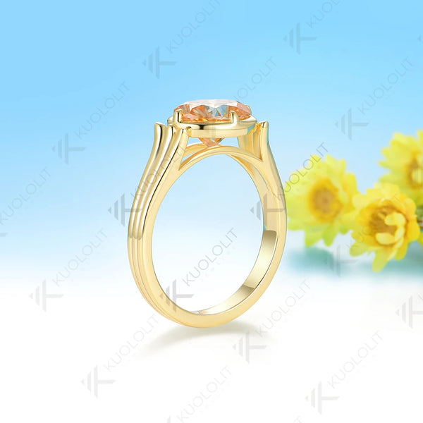Kuololit 2CT Oval Champagne or D-Color Moissanite Engagement Ring for Women Solid 14K 10K 585 Yellow Gold Oval Cut  Ring for Christmas Gift Party