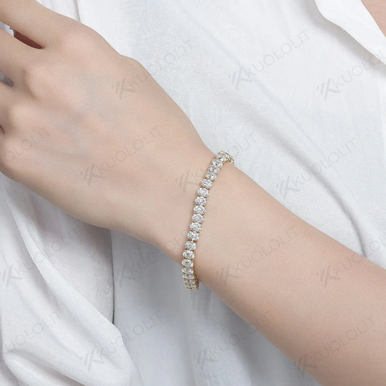 Kuololit 18CTW  Hybrid Cut Moissanite Bracelets for Women Men 10K Silver Yellow Gold Oval Cut for Engagement Wedding Christmas