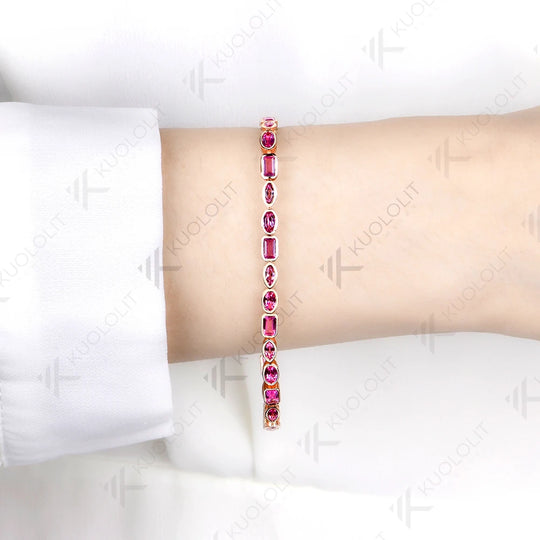 Kuololit 10CTW Lab Grown Pink Sapphire Custom Bracelet for Women Men 14K 10K 585 Yellow Gold Custom Bracelet for Christmas Gifts