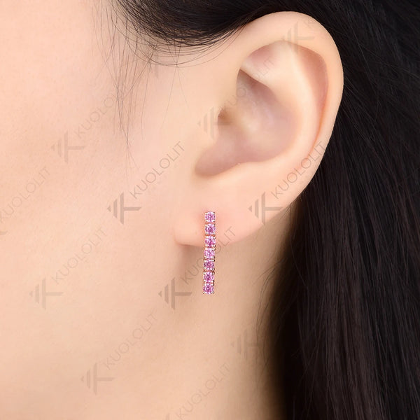 Kuololit 0.63CTW Lab Grown Pink Sapphire Custom Stud Earrings for Women Solid 14K10K 585 Yellow Gold Stud Earrings for Christmas