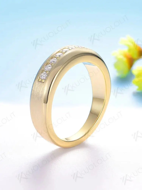 Kuololit PT900 0.27CTW Lab Grown Diamond Brushed Band for Men Women Solid Platinum 900 Gold for Engagement Wedding Band Christmas