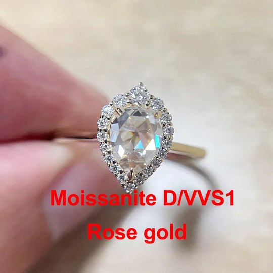 Kuololit Alexandrite Moissanite 14K 10K 585 Rose Gold Ring for Women 1.5CT Pear Cut Luxury Ring for Engagement Party Christmas