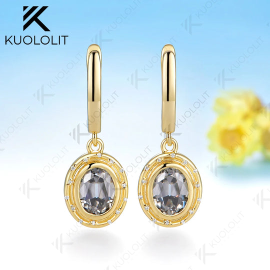 Kuololit 3CTW OMC Grey Moissanite Earrings for Women Solid 14K 10K Yellow Gold Shield Cut Earrings for Christmas Gifts Party