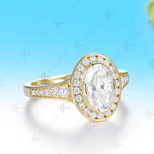 Kuololit 1.5CT OMC Oval Moissanite Custom Ring for Women Solid 14K 10K Yellow Gold Engagement Ring for Anniversary Christmas