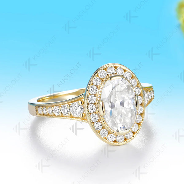 Kuololit 1.5CT OMC Oval Moissanite Custom Ring for Women Solid 14K 10K Yellow Gold Engagement Ring for Anniversary Christmas